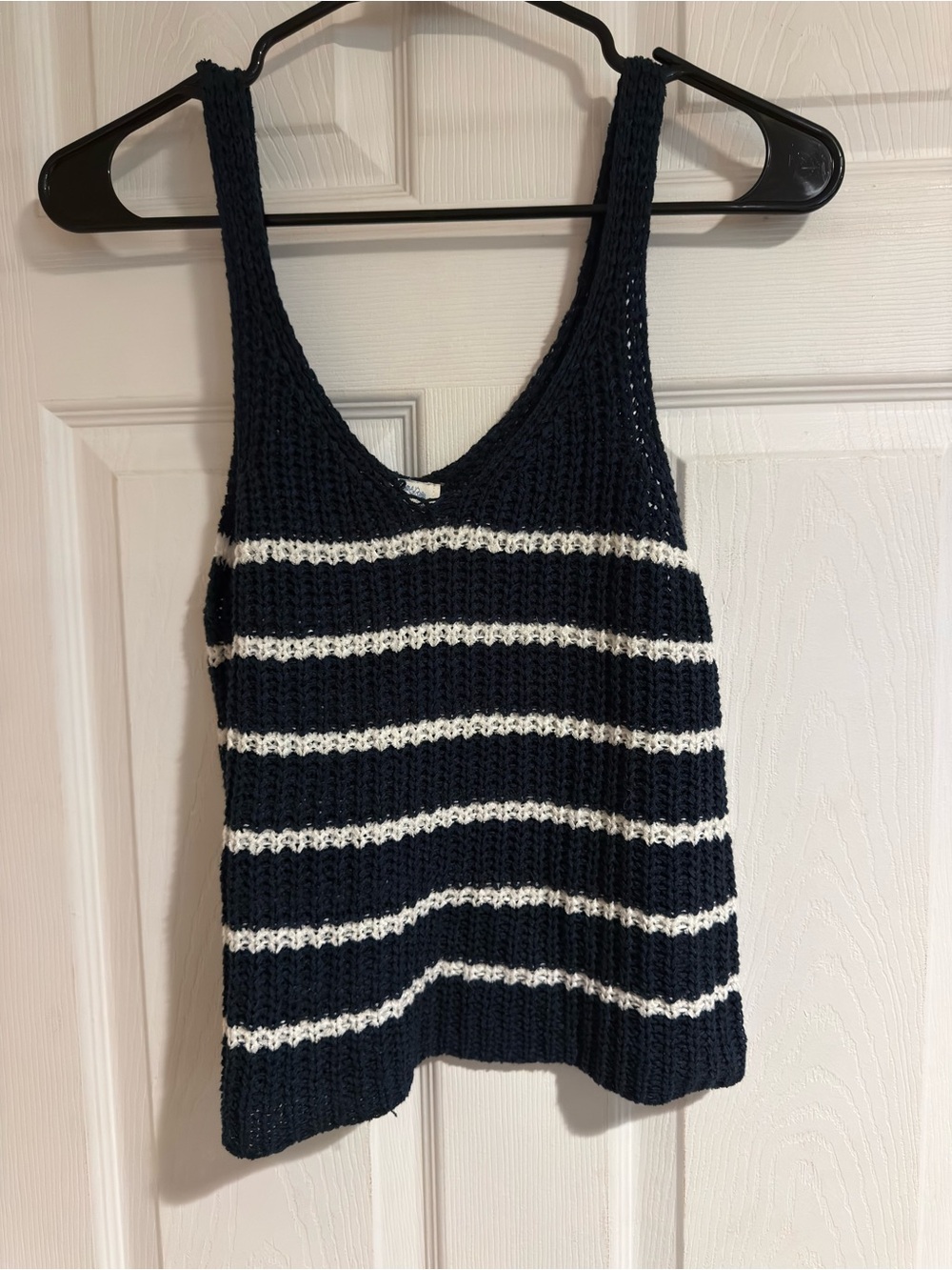 Blue Rain Navy & White Striped Crochet Tank Top
